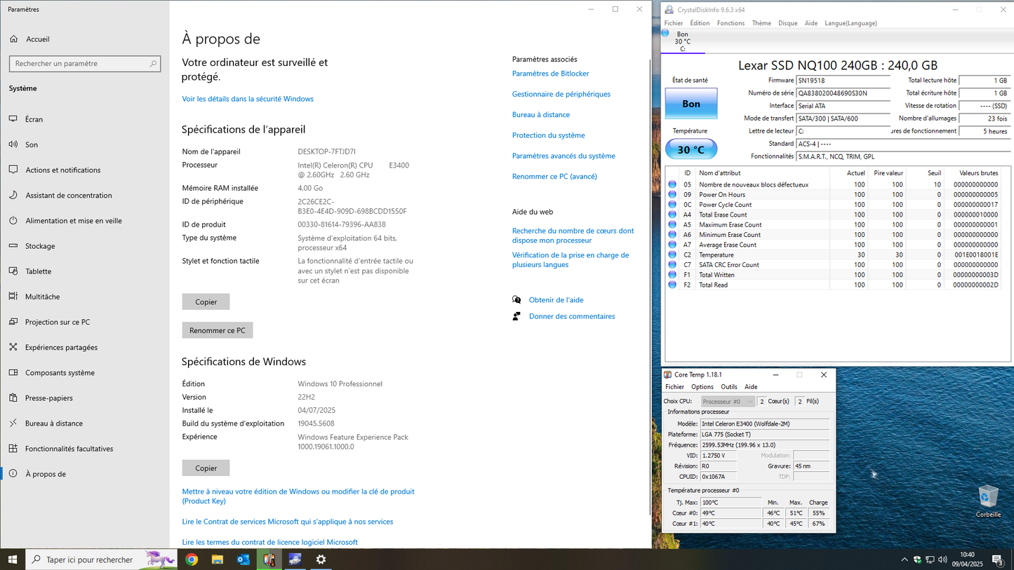 PC Fix | Gateway D110G | Windows 10 Pro | 4Go Ram | 240Go en SSD | Intel Celeron E4300 2.6Ghz